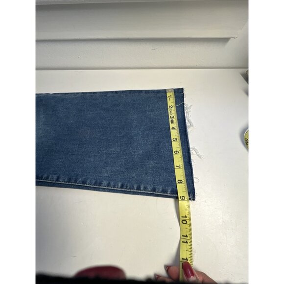 Good American Good Legs Crop Mini Boot Blue Jean GLCMBAF739 Size 26.5 Raw Hem - Picture 9 of 9